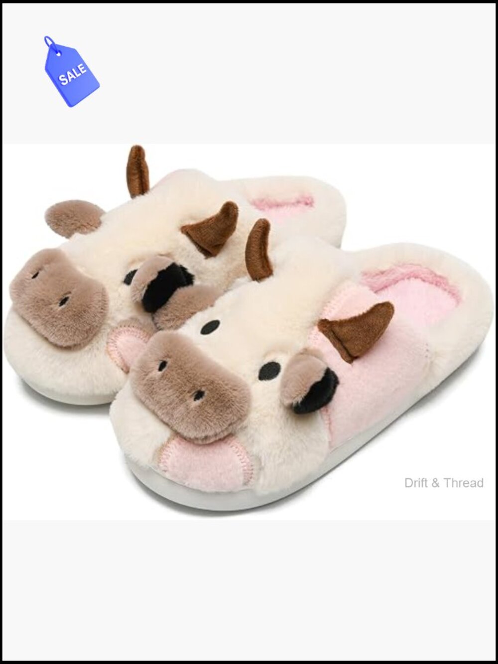 Cute Cow Slippers Fluffy Faux Fur Indoor Outdoor Women Men Cozy Warm